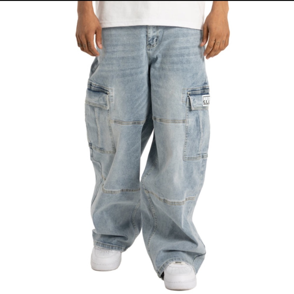 Pro Club Men's Heavyweight Baggy Fit Denim Cargo Pant Stone Wash Mens Size 34